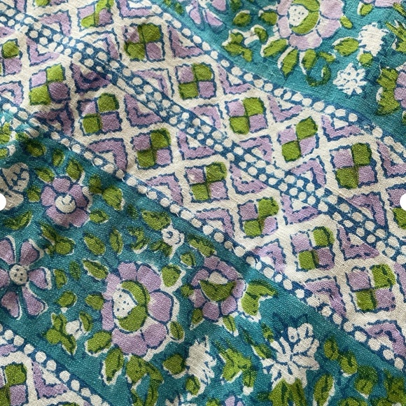 VTG RAMONA RULL Women's M White Blue Floral Cotton Kaftan Duster Dress w Pockets - Picture 2 of 12